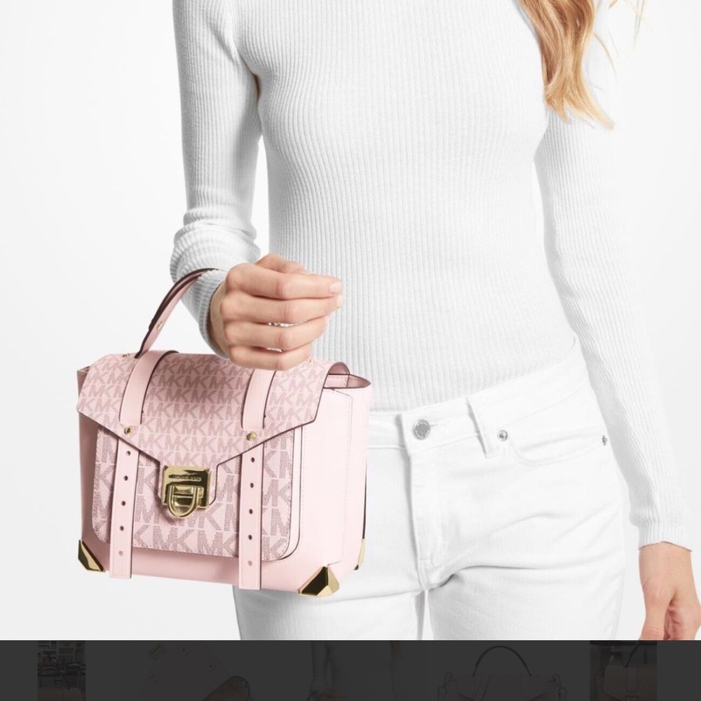 Michael Kors Manhattan Dark Powder Blush Med Leather Satchel